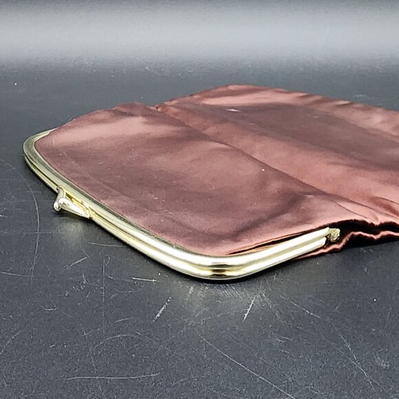 Vintage  Brown Satin Folding Clutch Purse With Gold Frame HL USA Harry Levine - Picture 6 of 6